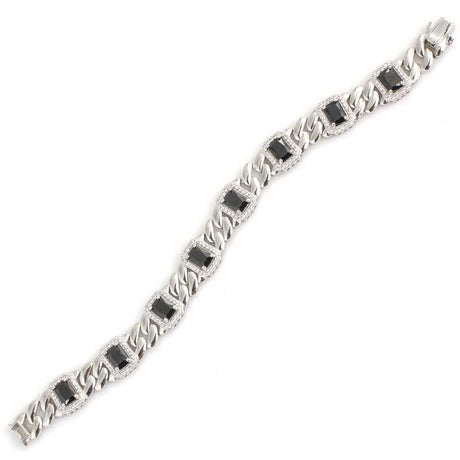 Sterling Silver Rectangular Onyx Bracelet - Zircon Chain Design