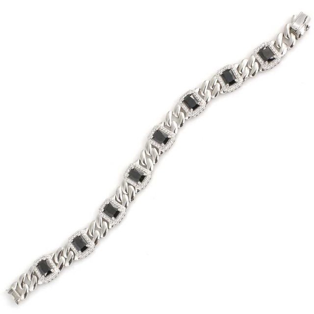 Sterling Silver Rectangular Onyx Bracelet - Zircon Chain Design