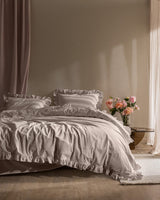Twin Size 100% Cotton Ruffled Garment Washed Duvet Cover Set