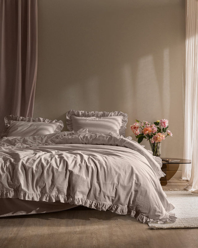 Twin Size 100% Cotton Ruffled Garment Washed Duvet Cover Set