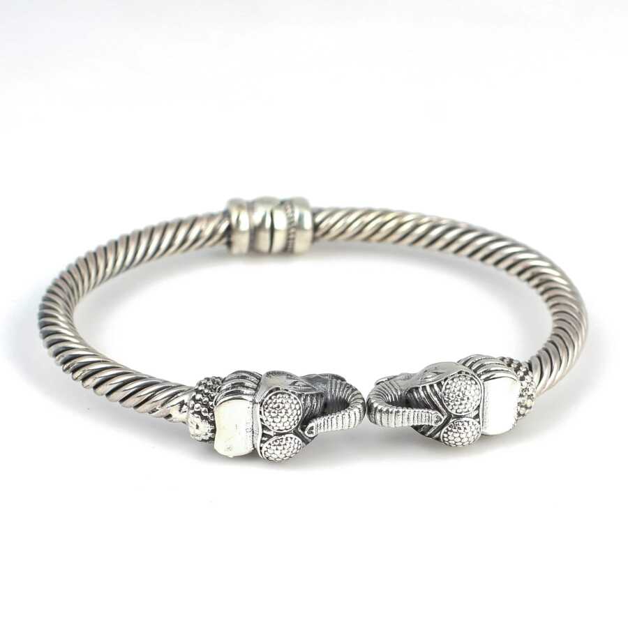 Premium Sterling Silver Mens Elephant Head Twist Bracelet