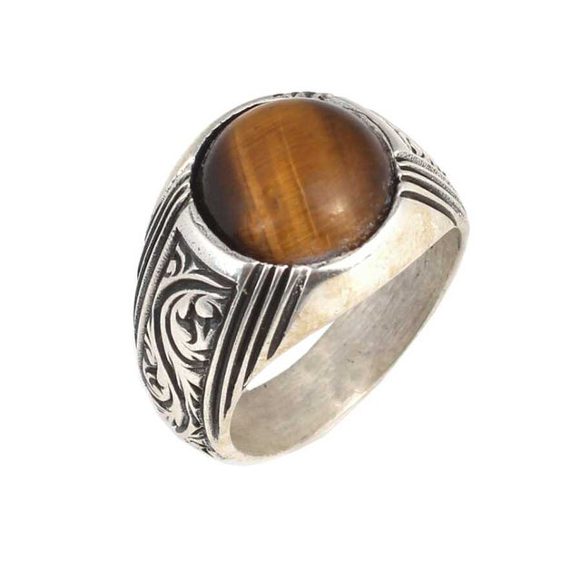Professional 925 Sterling Silver Tiger Eye Gemstone Men's Ring