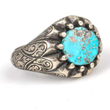 925 Sterling Silver Men's Ring - Hand-Detailed Turquoise Stone