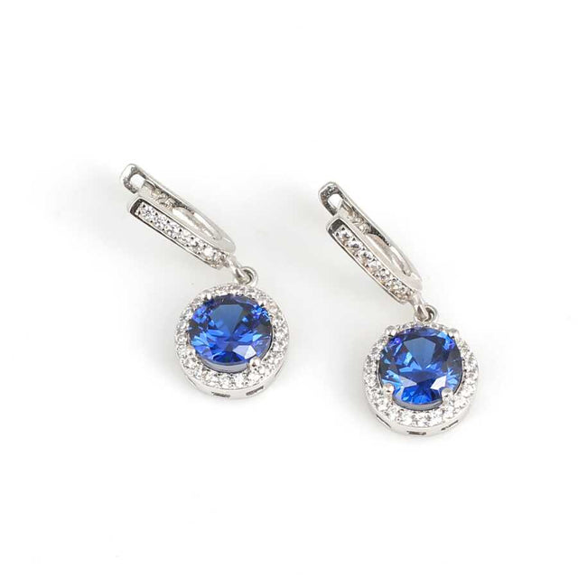 925 Sterling Silver Synthetic Sapphire & Zircon Entourage Dangle Earrings