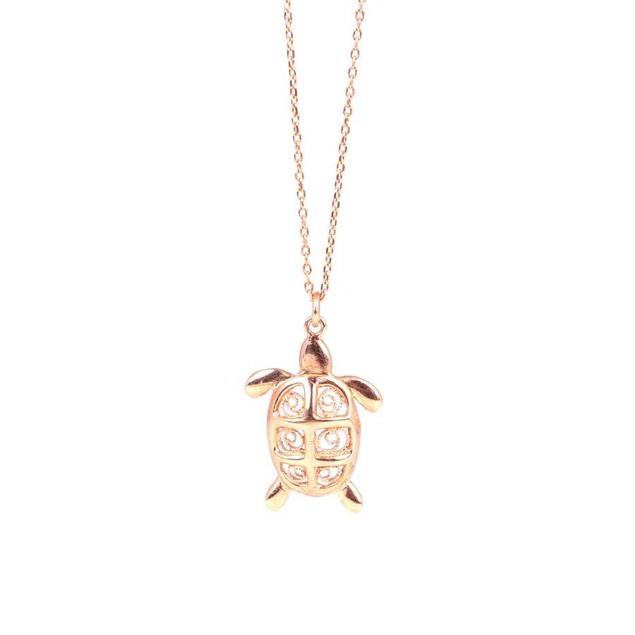 925 Sterling Silver Filigree Turtle Pendant Necklace
