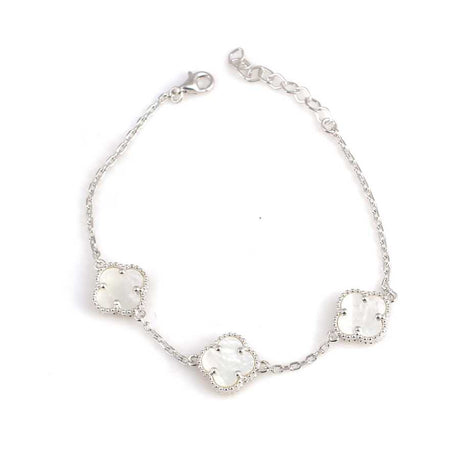 Sterling Silver Triple Mother of Pearl Clover Bracelet