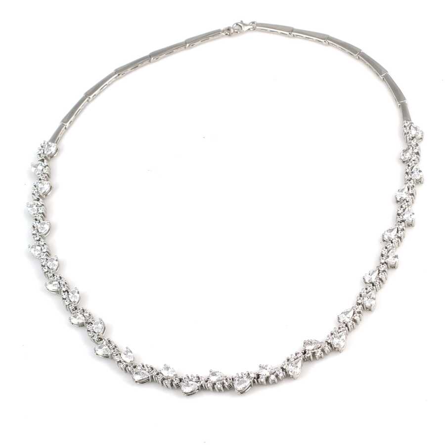 Sterling Silver White Zircon Continuous Flow Waterway Necklace
