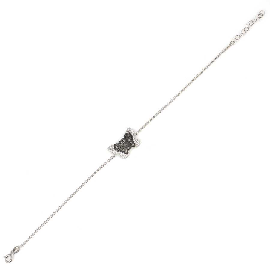 Dainty 925 Sterling Silver Butterfly Bracelet with Zircon Stones