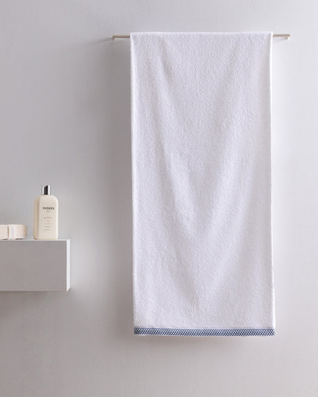 Soft Cotton Bath Towel - Absorbent White & Blue Design