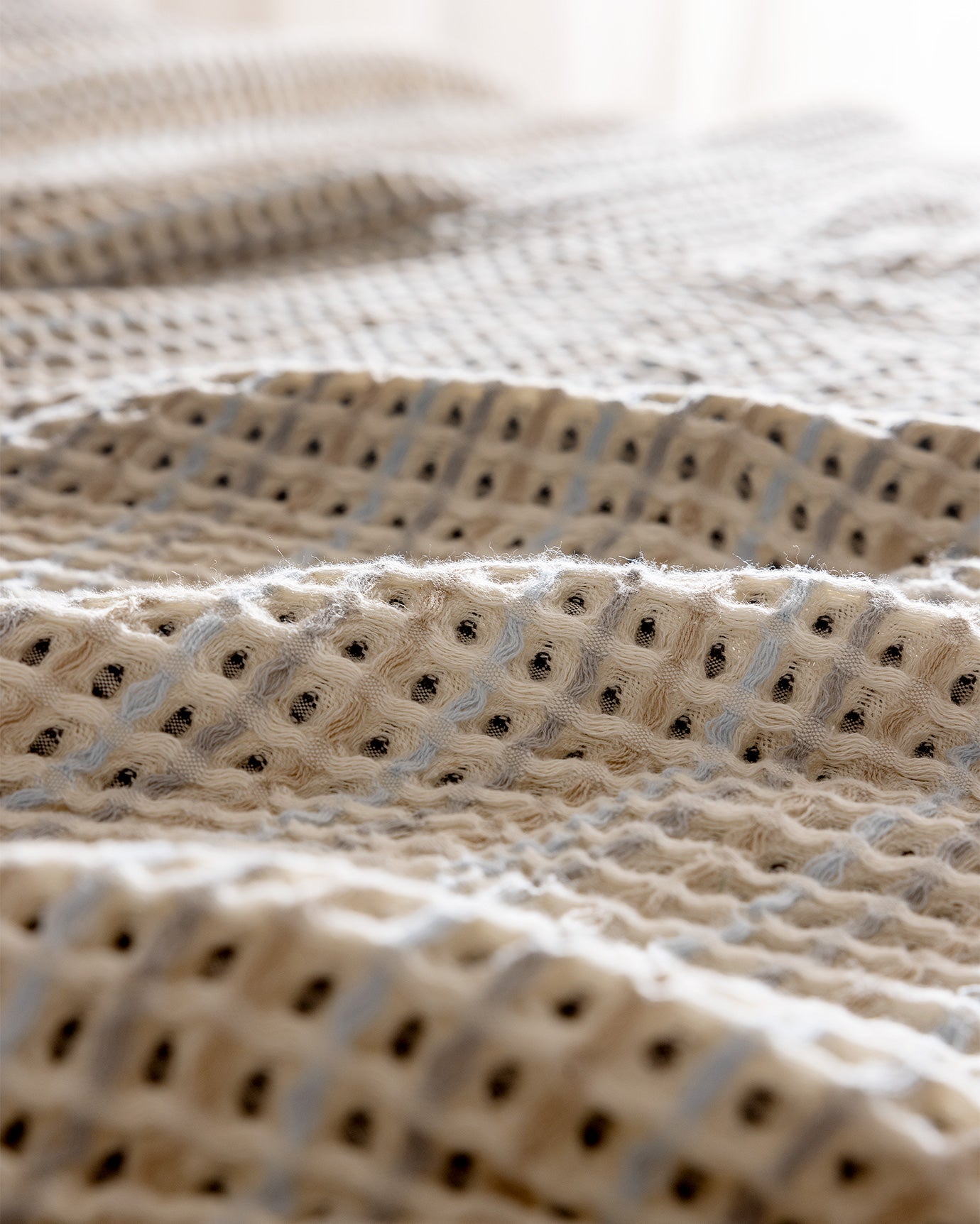 Cotton Bedspread Single Size - Beige and Blue Reversible Coverlet