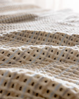 Cotton Bedspread Single Size - Beige and Blue Reversible Coverlet