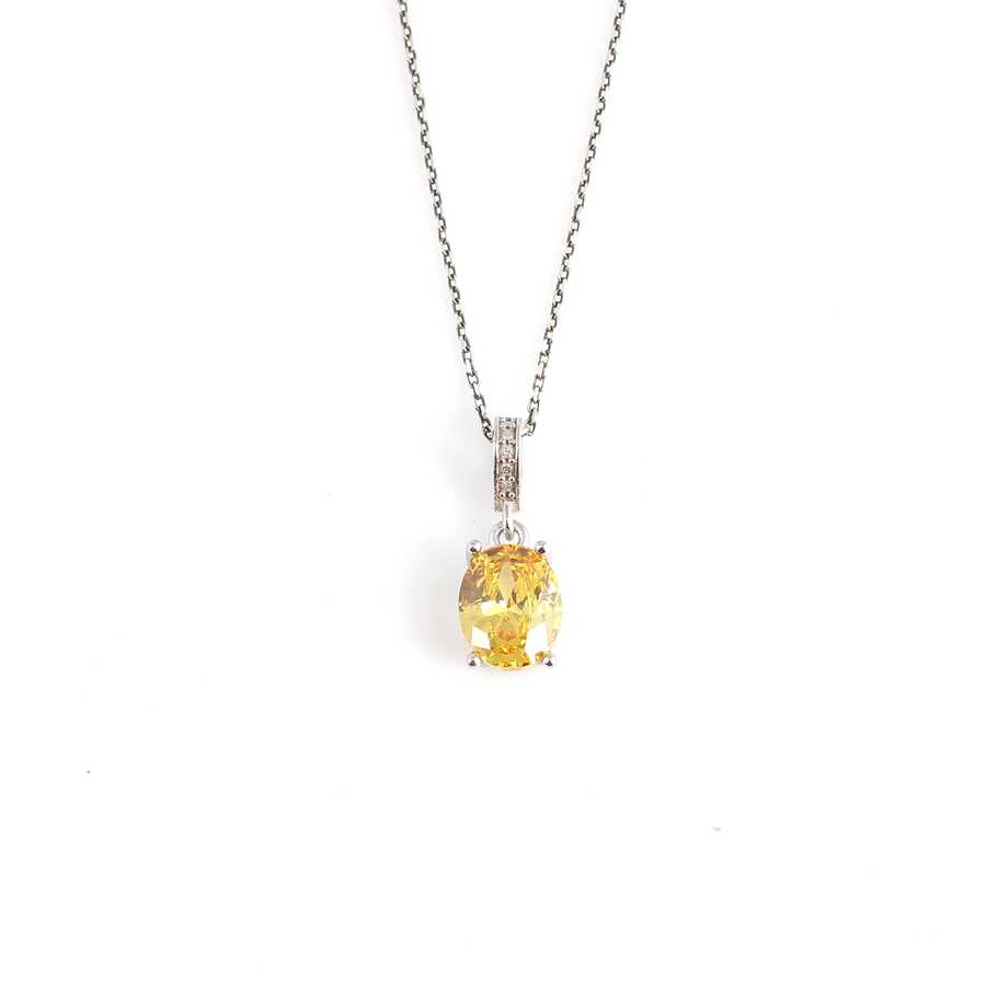 925 Sterling Silver Oval Citrine-Colored Zircon Pendant Necklace