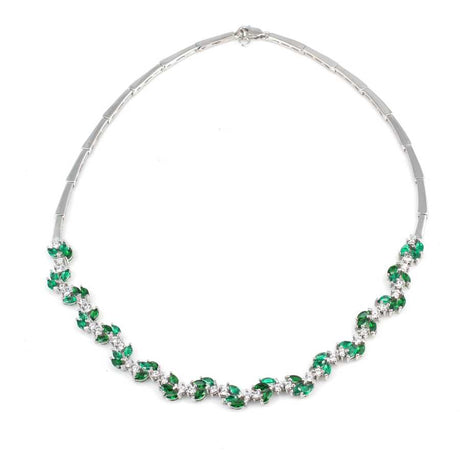 Sterling Silver Lotus Flower Waterway Necklace with Green & White Zircon