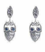 925 Sterling Silver Blue Zircon Earrings - Byzantine Shield