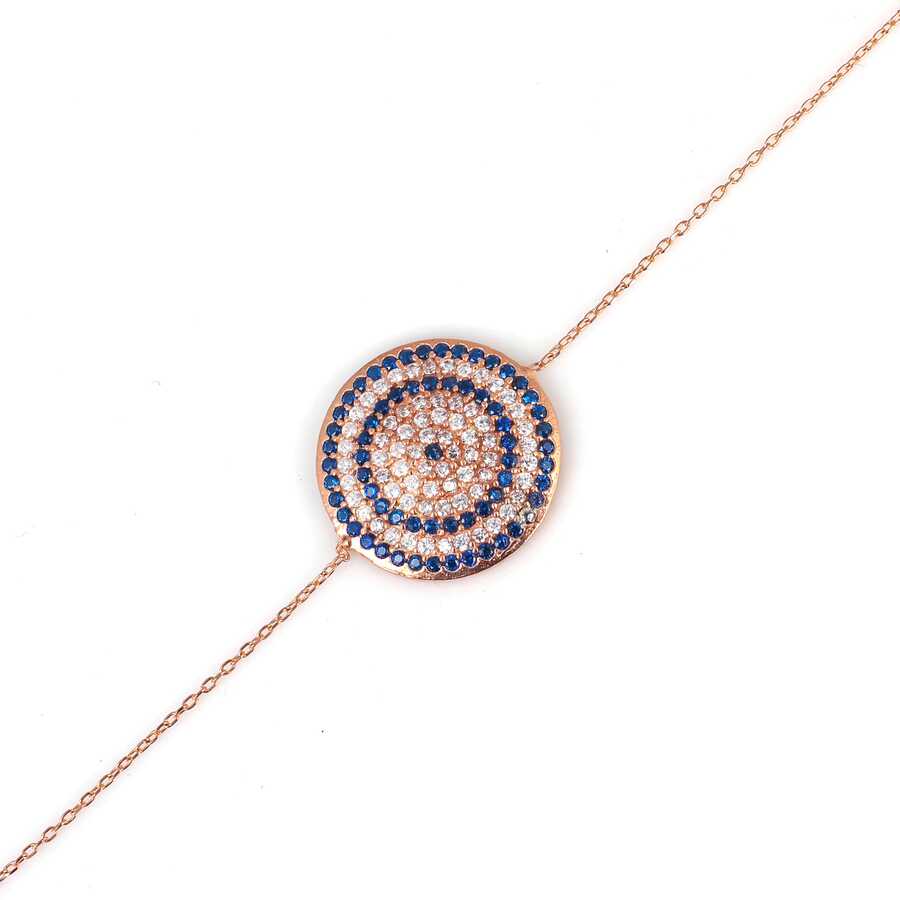 Sterling Silver Large Evil Eye Bracelet - Zircon Pave Charm