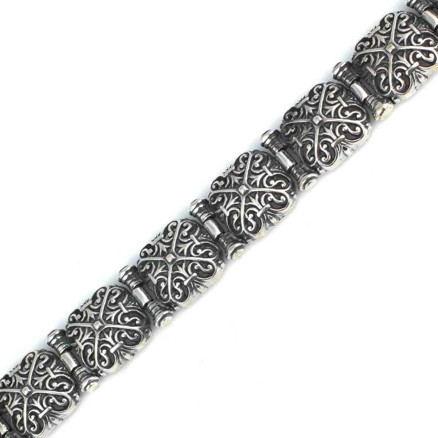 925 Sterling Silver Square Domed Filigree Statement Bracelet