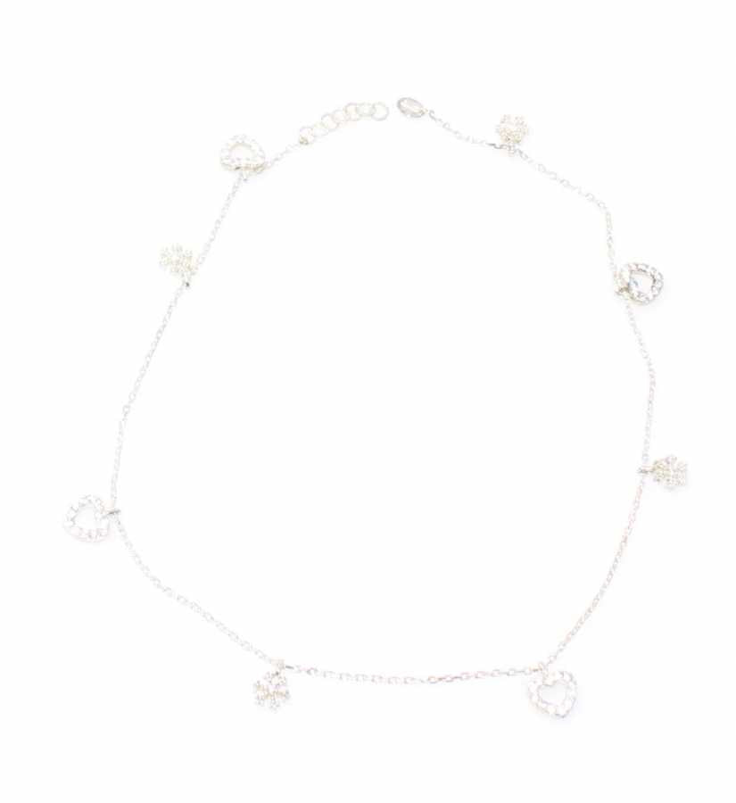 Sterling Silver Heart & Snowflake Zircon Anklet