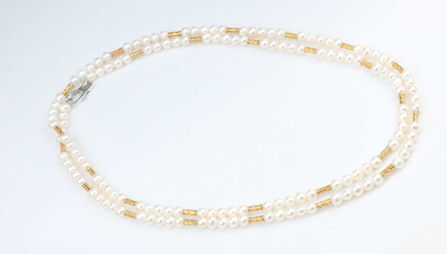 925 Sterling Silver Double Strand Pearl Necklace - Elegant Fancy Design
