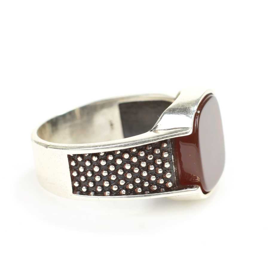 925 Sterling Silver Agate Men's Ring - Distinctive Stone Design