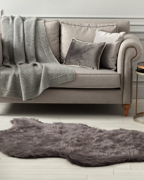 Acrylic Blend Faux Fur Area Rug - Anthracite Deep Pile