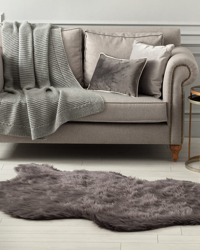 Acrylic Blend Faux Fur Area Rug - Anthracite Deep Pile
