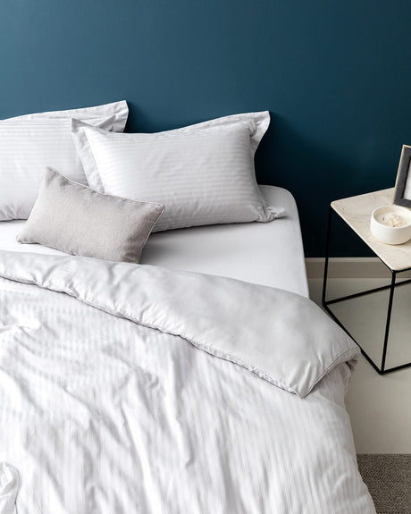 Premium Double Cotton Sateen Striped Duvet Cover Set Light Gray