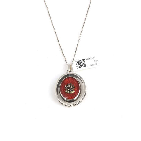 Sterling Silver Reversible Red Enamel Initial Necklace