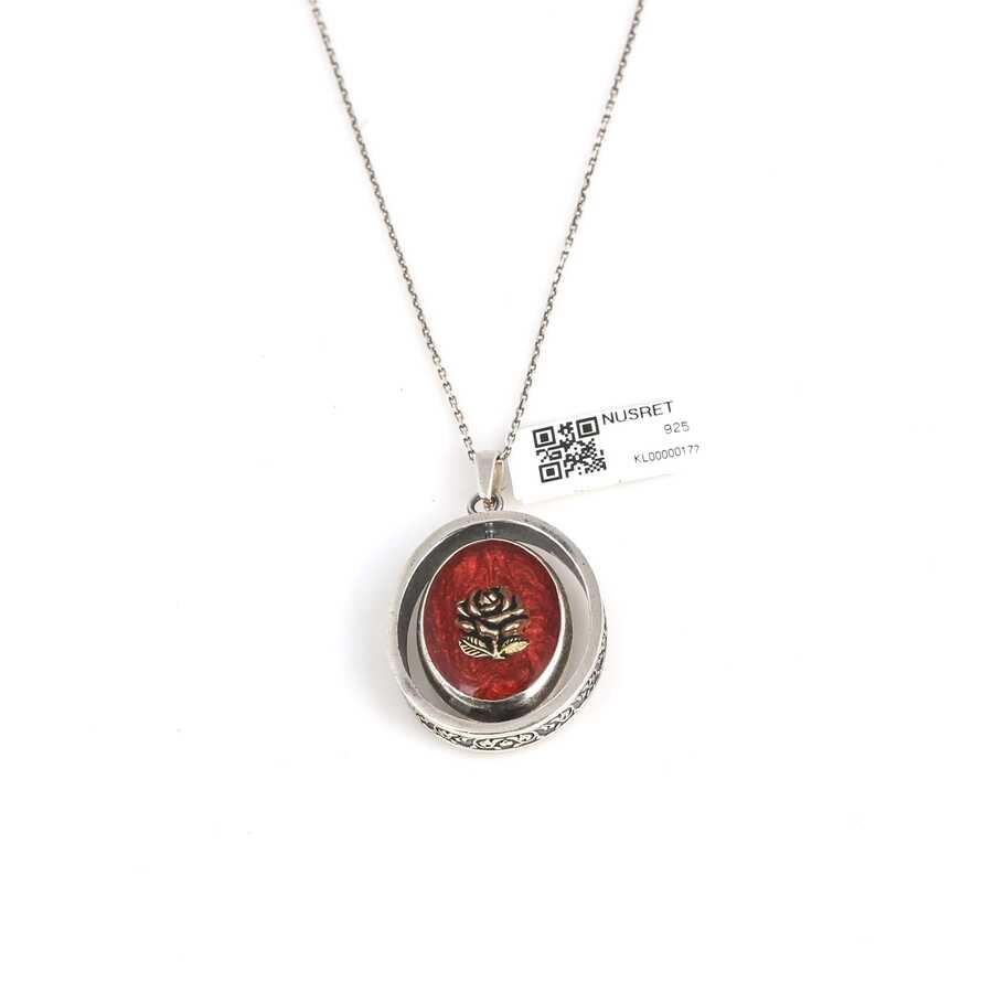 Sterling Silver Reversible Red Enamel Initial Necklace