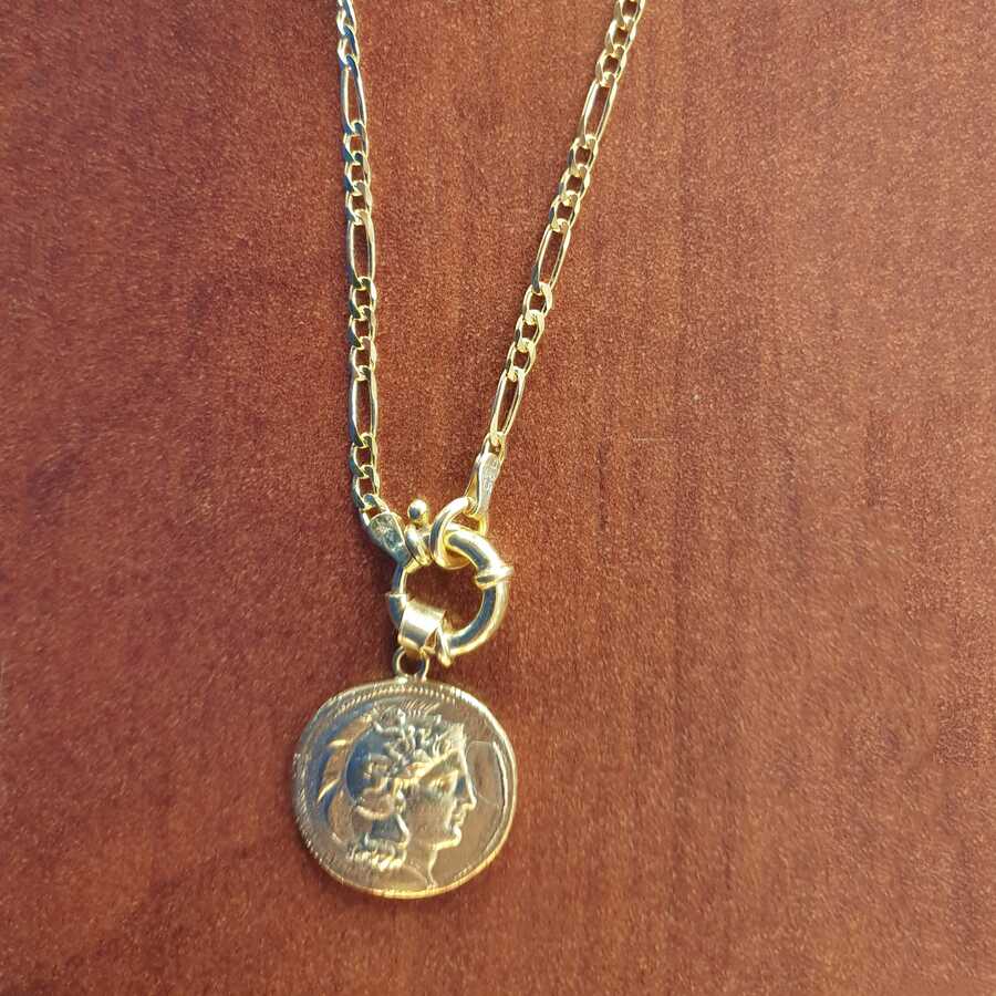 925 Sterling Silver Medallion Necklace - Figaro Chain