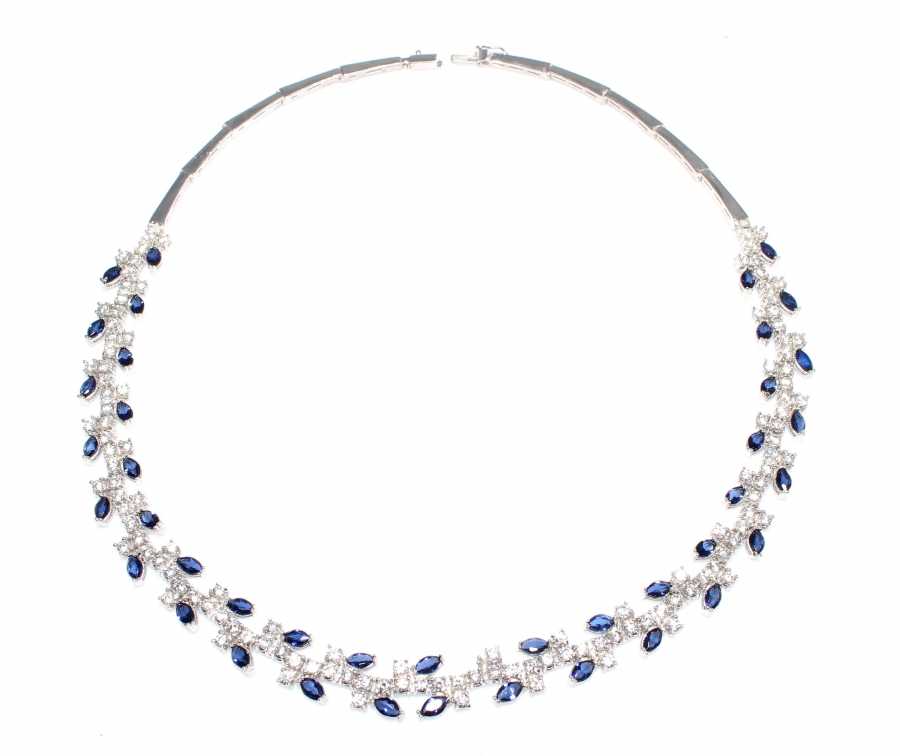 Sterling Silver Zircon Waterfall Necklace - Leaf Motif Design