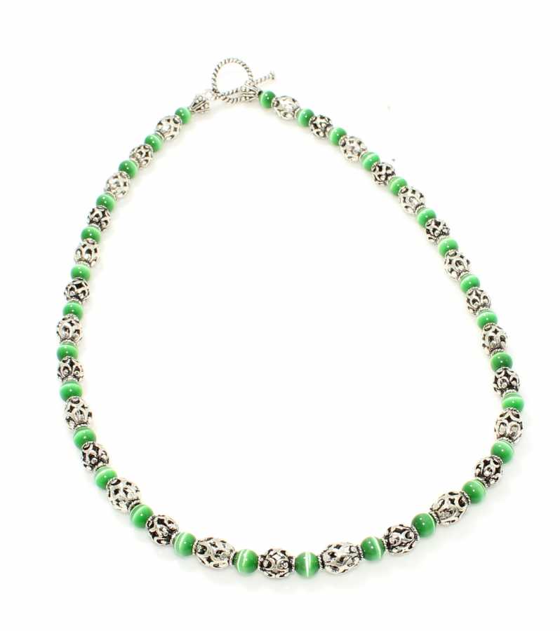 925 Sterling Silver Cat's Eye Stone Pendant Necklace - Elegant Design