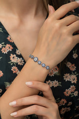 Nereze | Row Nazar Evil Eye Silver Bracelet with Adjustable Lock