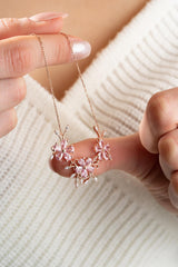 Nereze | Sparkling Model Pink Stone 3-Piece Flower Necklace