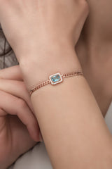 Nereze | Rose Gourmet Chain Aquamarine Single Stone Bracelet