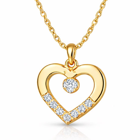 Necklace - Gold-Tone Sparkling Heart Pendant with Dainty Stones