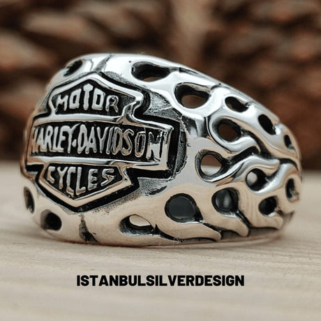 925 Sterling Silver Biker Style Ring - Motorcycle Enthusiast Jewelry for Men & Women - TryAladdin