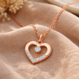 Necklace - Rose Gold Tone Dainty Heart & Solitaire Pendant