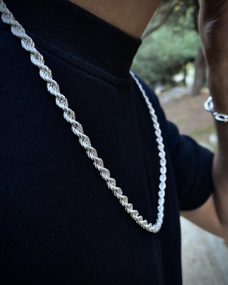 925 Sterling Silver Rope Chain Necklace - Handcrafted & Unisex