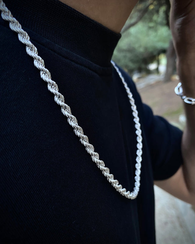 925 Sterling Silver Rope Chain Necklace - Handcrafted & Unisex
