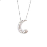 925 Sterling Silver Moon & Star Zircon Pendant Necklace