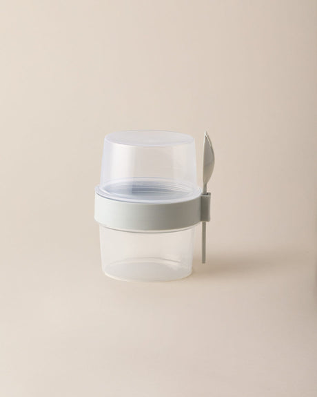 Portable Snack Container with Spoon, 400ml Food Storage Box, Soft Green