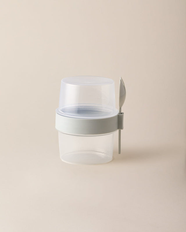 Portable Snack Container with Spoon, 400ml Food Storage Box, Soft Green