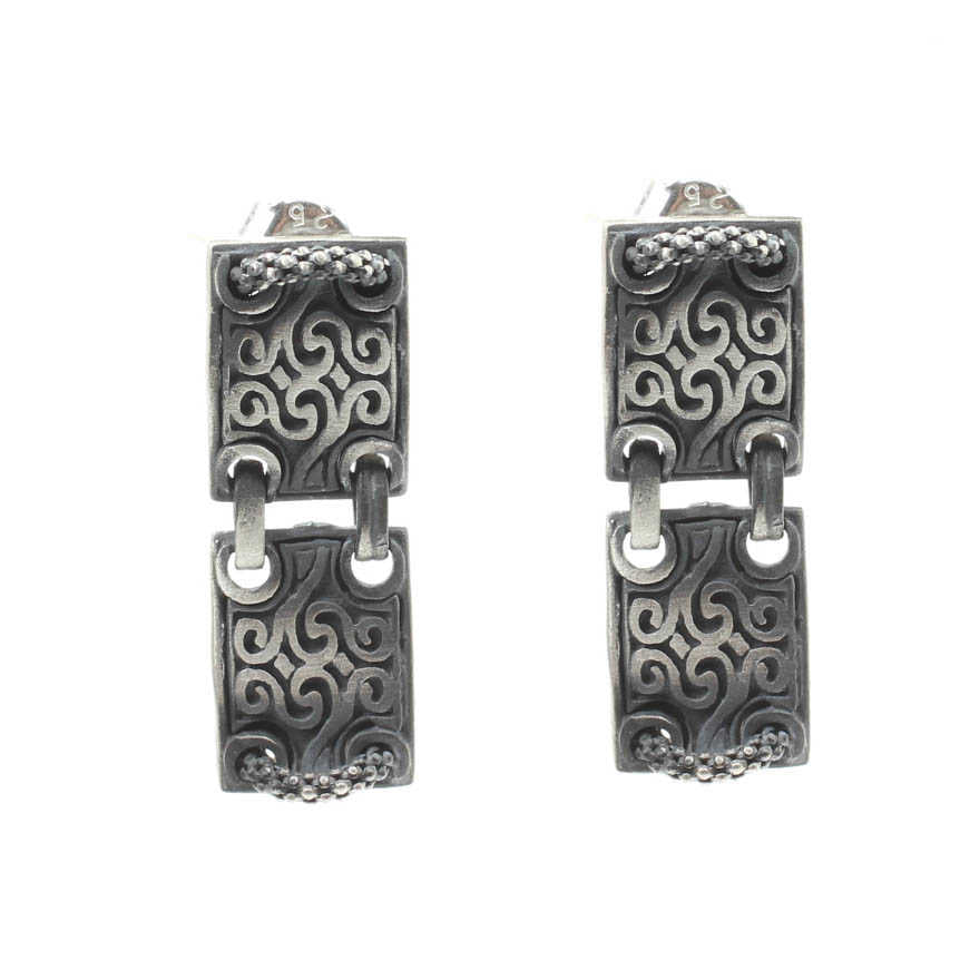 925 Sterling Silver Patterned Earrings - Black Rhodium Plated