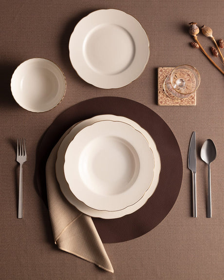 24-Piece White Dinnerware Set with Gold Trim for 6 People