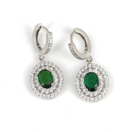 Premium 925 Sterling Silver Double Row Oval Emerald Earrings