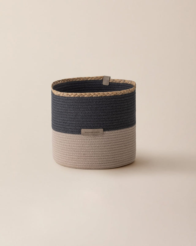 Rosévie Woven Storage Basket - Cotton Rattan Blend, Grey Beige