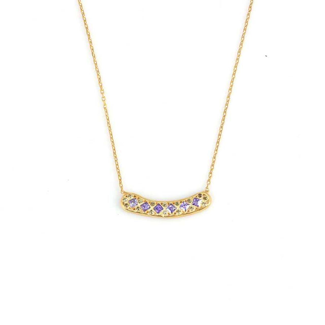 Wholesale 925 Sterling Silver Aurora Yellow Purple Stone Necklace