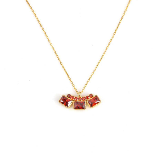 Sterling Silver Three-Stone Necklace with Fire Red Zircon