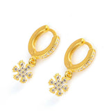 925 Sterling Silver Snowflake Hoop Earrings with Zirconia Stones