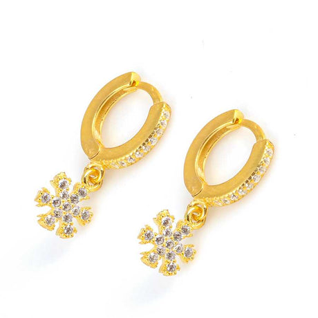 925 Sterling Silver Snowflake Hoop Earrings with Zirconia Stones
